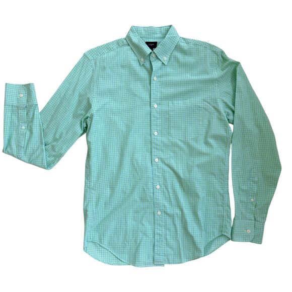 EUC Men's J. Crew Green Blue Check Casual‎ Button Front Shirt Men's Size Small - Picture 1 of 4